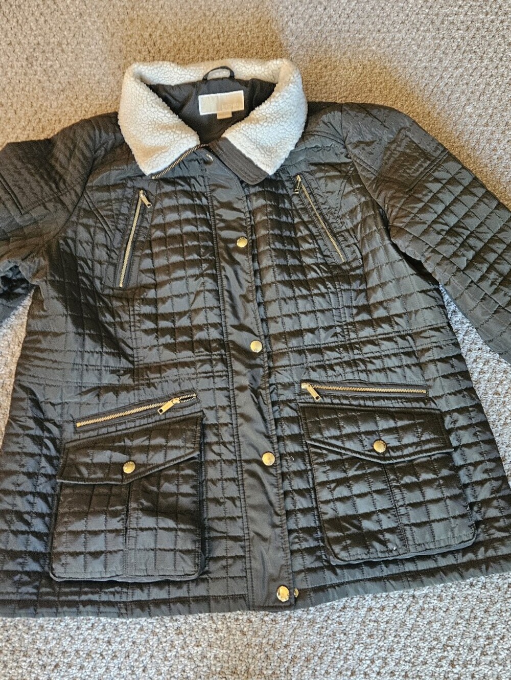 MK dark Green Quilted Women's Jacket with Sherpa Collar